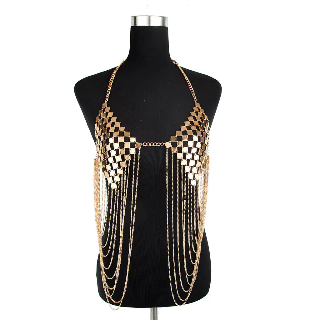 Metallic Body Chain with Tassel for Women’s Fashion