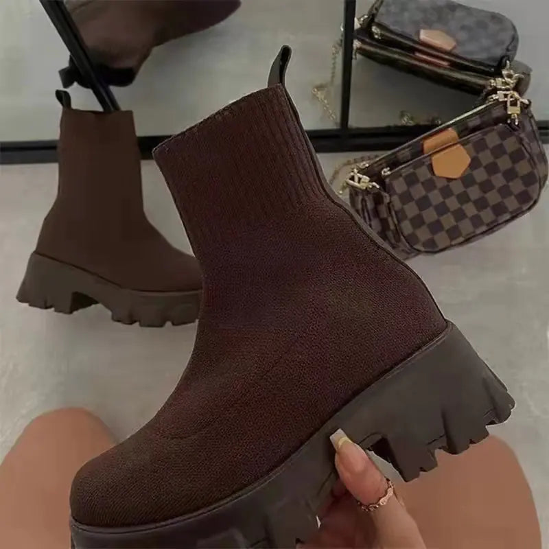 Women’s Sock Boots with Chunky Heels and Platform