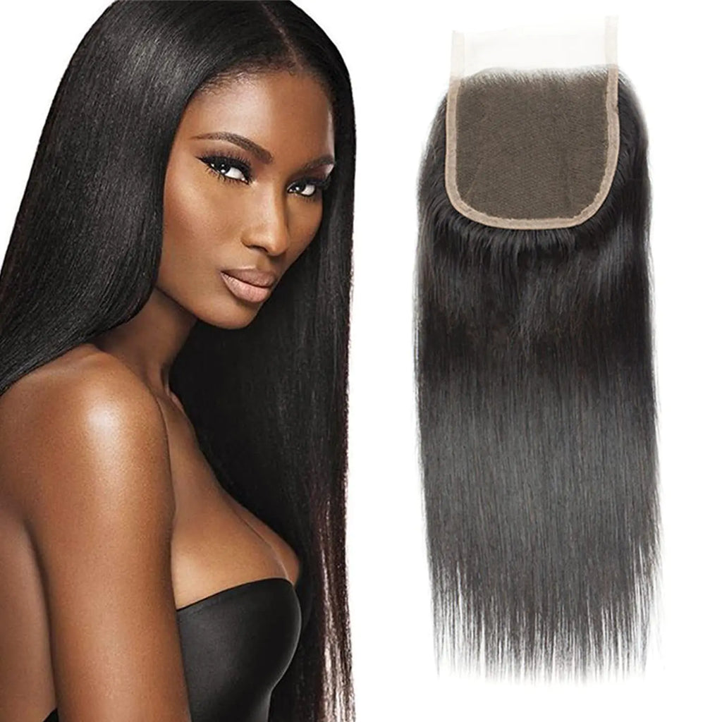Straight Closure Human Hair Straight Lace Closure 4x4 Free Part Transparent Hd Lace Closure 100% Unprocessed Brazilian Human Virgin Hair Swiss Lace Closure 150% Density Natural Black Color 8 Inch