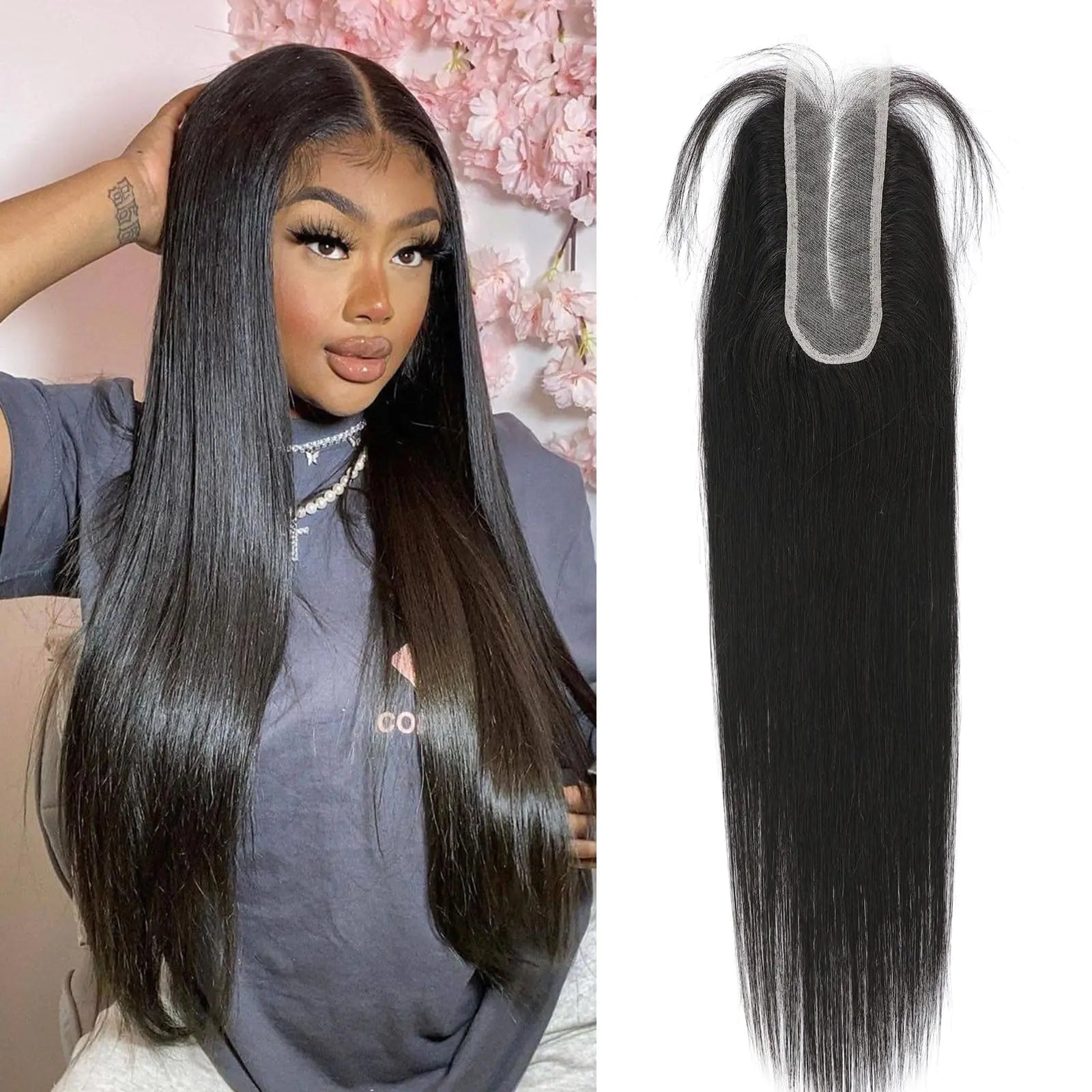 2x6 HD Lace Closure Human Hair Middle Part Deep Parting Transparent HD Lace Closure 2x6 Straight Human Hair Closure 100% Raw Virgin Human Hair Natural Black Color 20 Inch 150% Density
