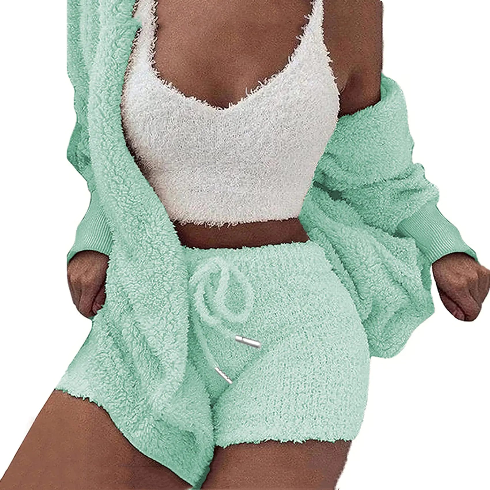 Mint Green Fuzzy Lounge Set - 3 Piece Winter Outfit