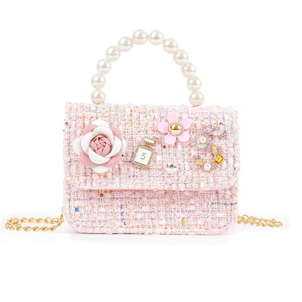 Little Girls Princess Purse  Cute Crown Crossbody Bag Handbag with Pearl Handle for Kids Toddler (pink)