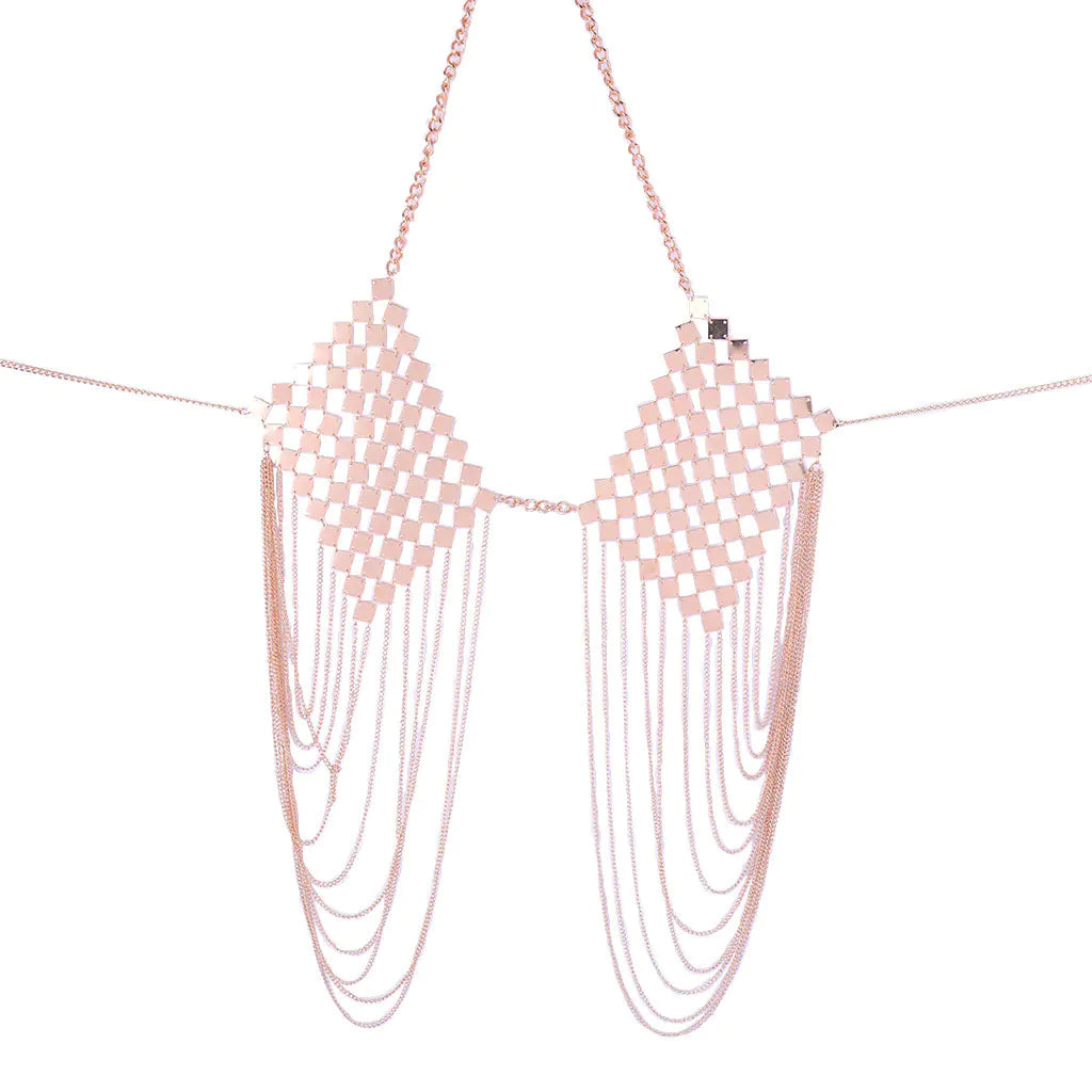 Metallic Body Chain with Tassel for Women’s Fashion